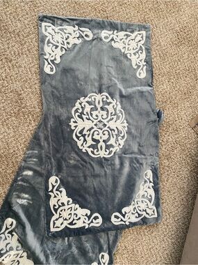 Velvet King Size Pillow Cover with Embroidered Medallion and Zipper Back